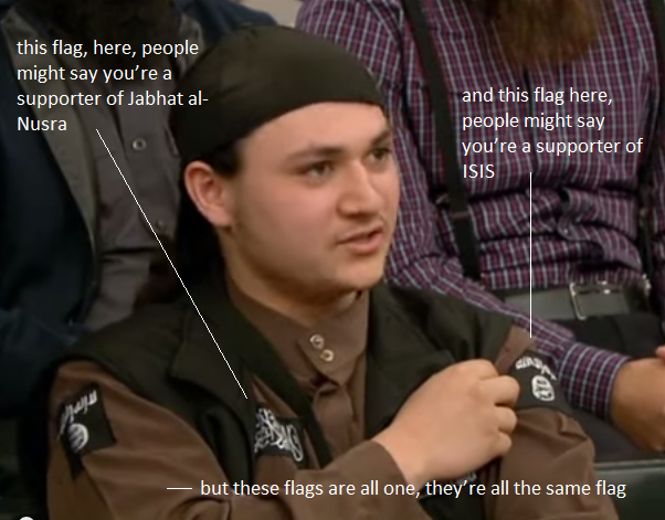 Abu Bakr on IS and JaN flags